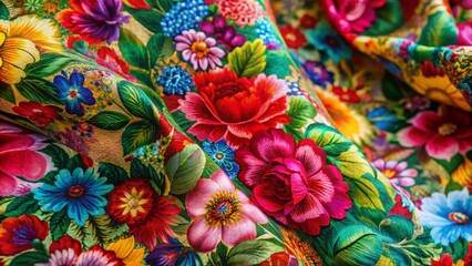 Vibrant Floral Fabric Close-Up - Traditional Patterns in Double Exposure Photography