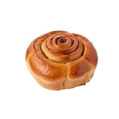 Freshly Baked Cinnamon Roll with Glazed Spiral Swirl on White Background