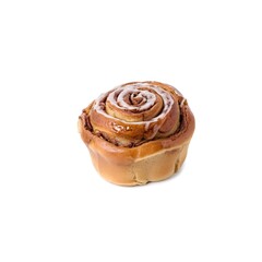 Freshly Baked Cinnamon Roll with Creamy Vanilla Icing Isolated on White