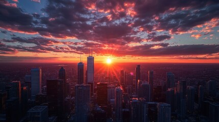 Fototapeta premium Vibrant Sunset Over City Skyline