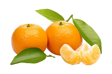 Ripe tangerine fruit with green leaf isolated on transparent background, PNG