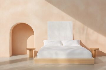 A minimalist living space with a medium blank canvas on the wall