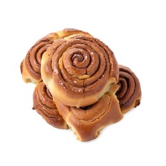 Freshly Baked Cinnamon Rolls with Swirl Design Isolated on White Background