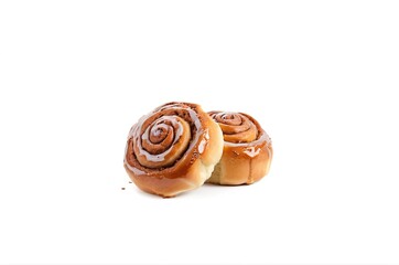 Freshly Glazed Cinnamon Rolls with Spiral Swirls on White Background