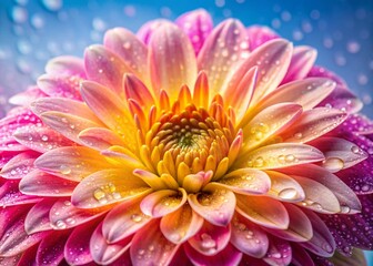 Vibrant Pink and Yellow Blossom with Water Droplets - Detailed Floral Photography