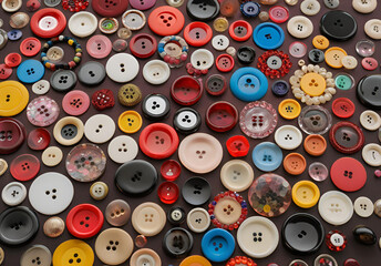 Fototapeta premium Old multicolored buttons on a wooden background