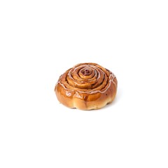 Mouthwatering Glazed Cinnamon Roll with Spiraled Swirl on Crisp White Background