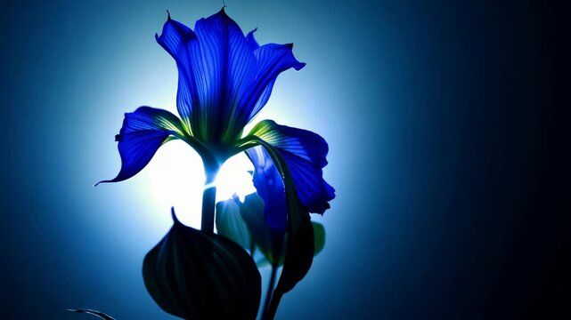 Striking blue iris blooming with regal symmetry