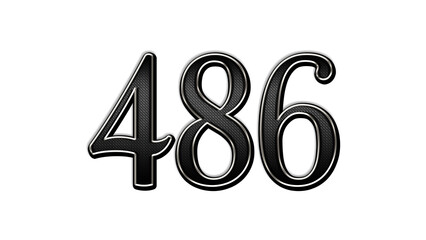 black metal 3d design of number 486 on white background.