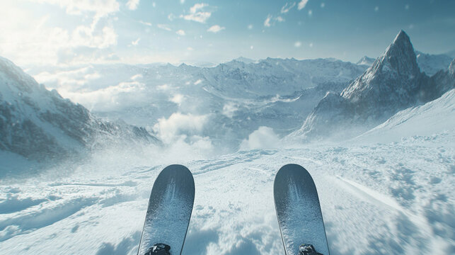 Winter High Mountain Landscape with ski