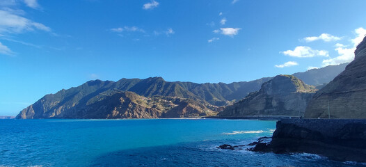 Breathtaking ocean view with towering cliffs and rugged coastline in Madeira, Cais do Porto da Cruz