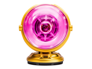 a pink light on a gold base