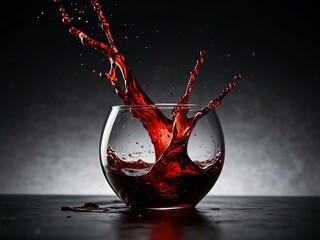 Red wine splashing into a bowl