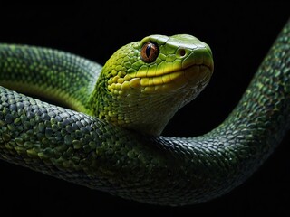 Fototapeta premium Rough Green Snake illustration, black background