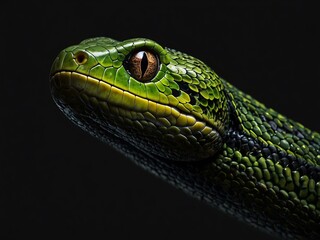 Rough Green Snake illustration, black background