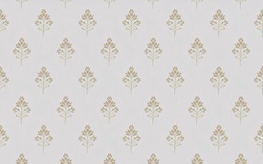 Seamless Gold on White Thai Floral Motif,Light Gray Floral Pattern with Leafy Motifs