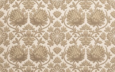 Seamless Gold on White Thai Floral Motif,Light Gray Floral Pattern with Leafy Motifs