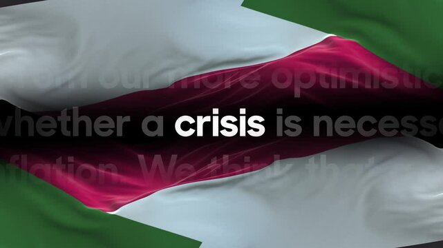 Sudan flag - Waving flag on loop of economic news articles
