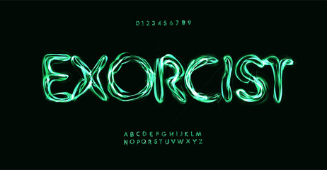 Eerie glowing font, supernatural letters style, ghostly green glow alphabet for dramatic Halloween headline, paranormal lettering, mysterious horror typography. Spooky mystic typeface. Vector typeset. © artyway