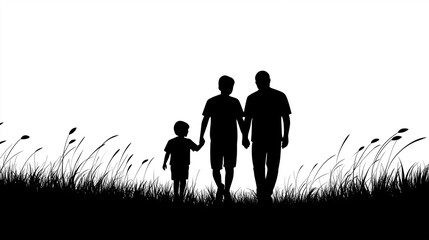 Silhouette of Father and Son Walking Hand in Hand
