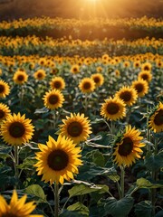 Sunlit sunflower field.