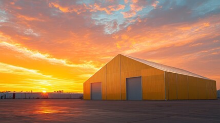 Obraz premium A bright yellow modular industrial warehouse tent