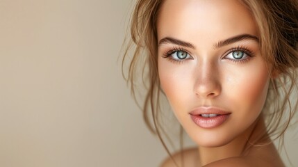 Naklejka premium Radiant beauty portrait with natural makeup and flawless skin