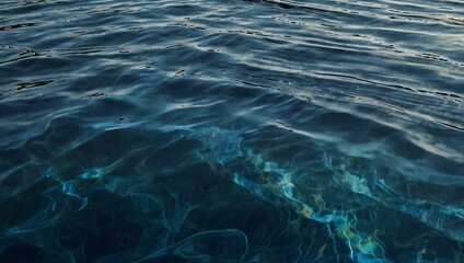 Obraz premium Texture of a transparent water surface with beautiful blue waves and ripples.