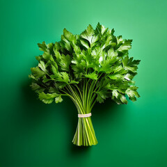 Fresh Parsley on Green Background – Minimalist Herb 