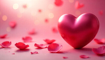 Obraz premium Pink heart surrounded by rose petals on valentine's day, copy space