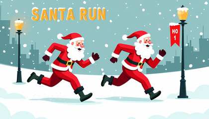 Santa Run race poster with Santa runners in winter scene