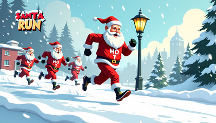 Santa Run winter event with Santa runners in festive setting