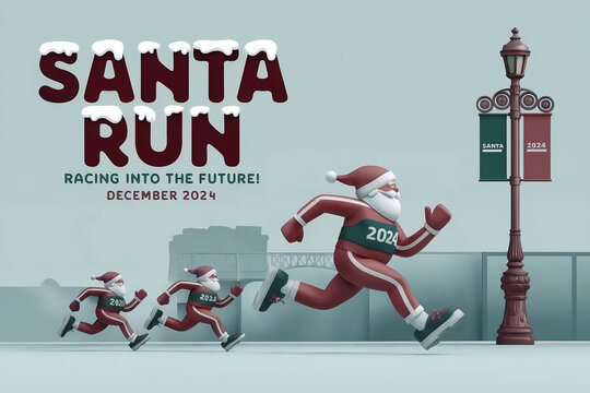Santa Run poster with runners in festive attire for December 2024