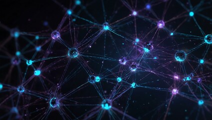 Obraz premium Abstract network visualization with glowing nodes in blue and purple.