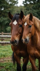 Obraz premium Adorable horses at the farm.