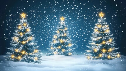 Fototapeta premium Snowy Forest with Illuminated Christmas Trees