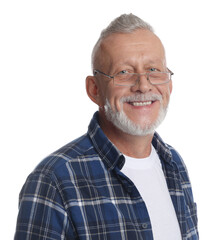 Obraz premium Portrait of smiling senior man on white background