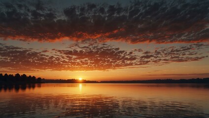 Obraz premium AI-generated sunrise over a lake.