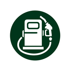 Fuel pump icon design in green circle representing energy and transportation 