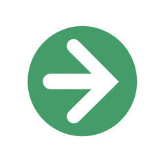 Stylized right arrow icon design in green circle representing direction and movement 