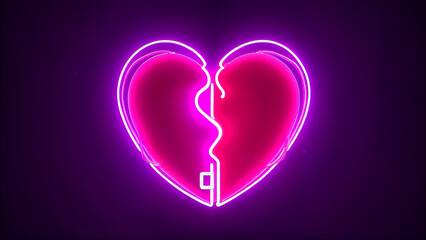 Broken Heart: A stunning digital illustration of a large heart illuminated by twinkling pink and purple lights, filled with the magic of stars and sparkles, perfect for Valentine's Day celebrations