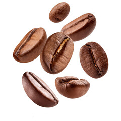 Obraz premium floating coffee beans isolate on transparency background PNG