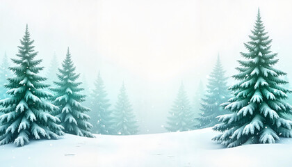 Obraz premium Snowy winter landscape with evergreen trees creating a serene atmosphere for New Year's Eve in watercolor style