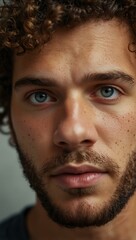 Obraz premium Close-up of a man with curly hair.
