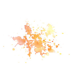 Obraz premium Watercolor paint spots and splashes, chaotic, beautiful, dynamic yellow, orange and burgundy colors, in autumn colors. Watercolor illustration, hand-drawn. A object isolated from the background.