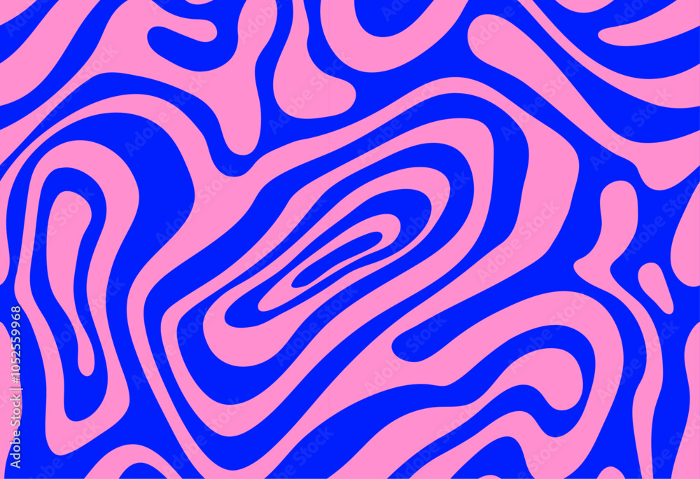Aufkleber Psychedelic groovy trippy y2k retro seamless pattern in pink and blue colors. Wavy and swirled brush strokes seamless pattern. Abstract liquid background for packaging design and advertisement.