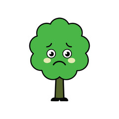 Charming sad tree vector illustration ideal for children's books, eco-branding, comics, or t-shirts. This lovable character brings nature themes to kids’ products and educational materials.