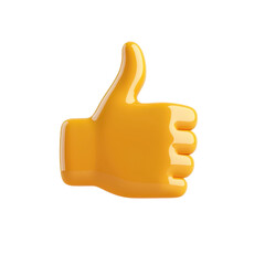 Yellow thumbs up symbol on a white isolated background. transparent background.