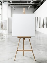 Blank Canvas on Easel in Art Gallery 