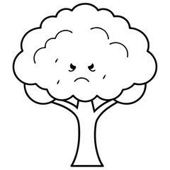 Charming sad tree vector illustration ideal for children's books, eco-branding, comics, or t-shirts. This lovable character brings nature themes to kids’ products and educational materials.